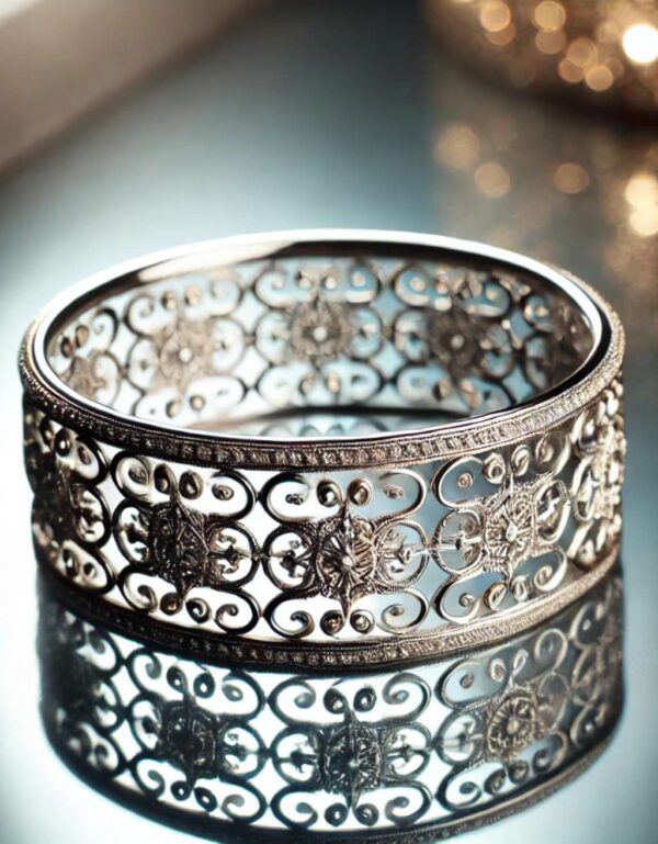 White Silver Filigree Bangle