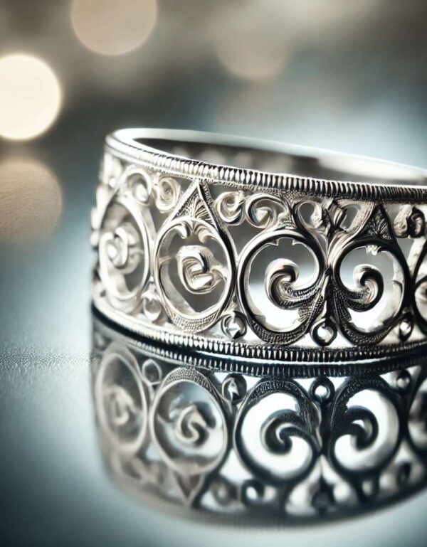White Silver Filigree Ring